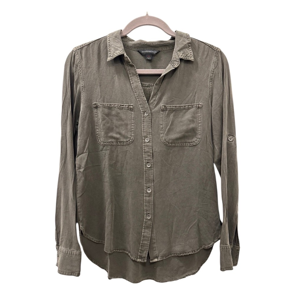 Rock & Republic Womens Charcoal Gray Rayon Button Down Utility Shirt XS Neutral